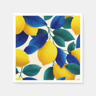 Guardanapo De Papel Limão Vibrante e Folhas Azuis Padrão de Aquarela