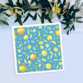 Guardanapo De Papel Limas Amarelas Fofas Padrão Aquarela Turquesa