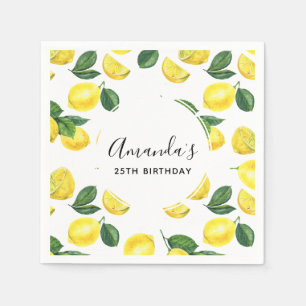 Guardanapo De Papel Limões Amarelos Padrão de Aquarela Aniversário