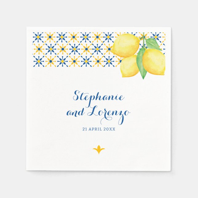 Guardanapo De Papel Limões de Aquarelas do Azulejo do Mediterrâneo (Frente)