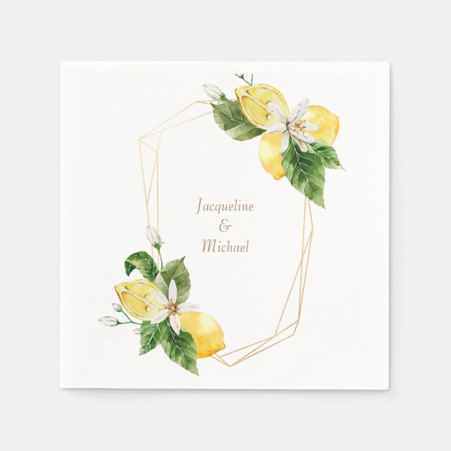Guardanapo De Papel Limões do Mediterrâneo Dourado Coquetel Napkins (Frente)