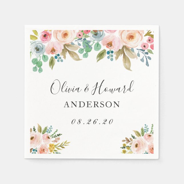 Guardanapo De Papel Linda Casamento Floral Chic Watercolor (Frente)