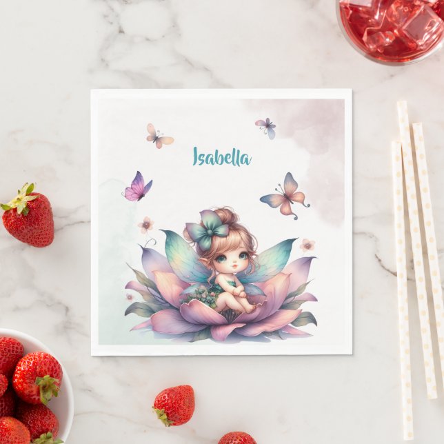 Guardanapo De Papel Linda fada sentada dentro da flor (Insitu)