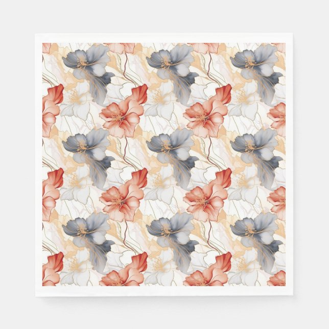 Guardanapo De Papel Linda feminina Peach Red Blue e White Floral (Frente)
