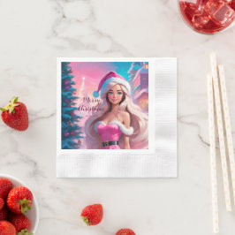 Guardanapo De Papel Linda garota de Natal rosa 01