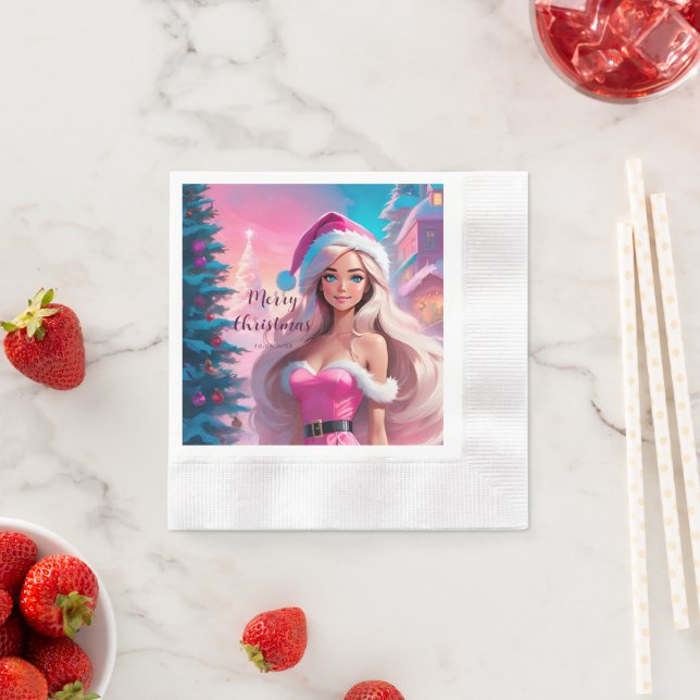 Guardanapo De Papel Linda garota de Natal rosa 01 (Insitu)