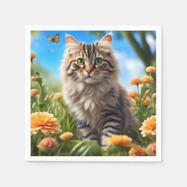 Guardanapo De Papel Linda gata de belo jardim (Frente)