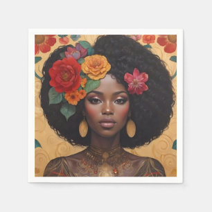 Guardanapo De Papel Linda Mulher Afro-Americana Com Flores