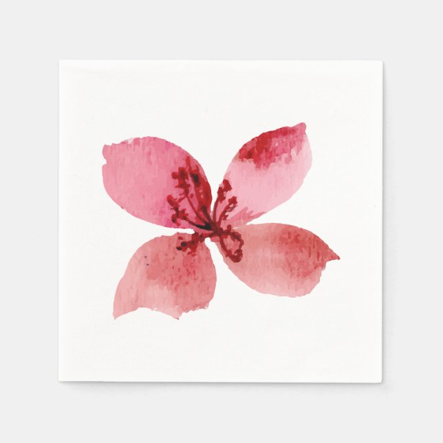 Guardanapo De Papel Linda Orquídea Pintada à Mão em Aquarela Vermelha (Frente)