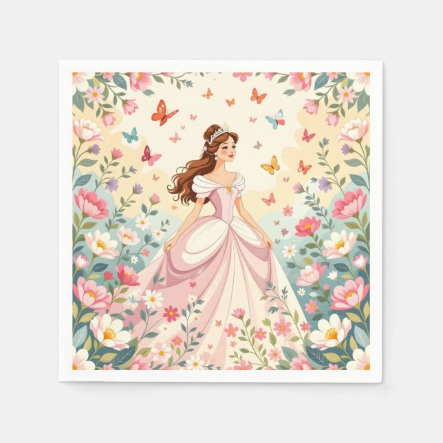 Guardanapo De Papel Linda princesa com borboletas (Frente)