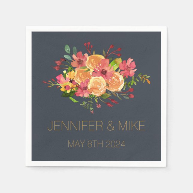 Guardanapo De Papel Lindas flores de aquarela design (Frente)