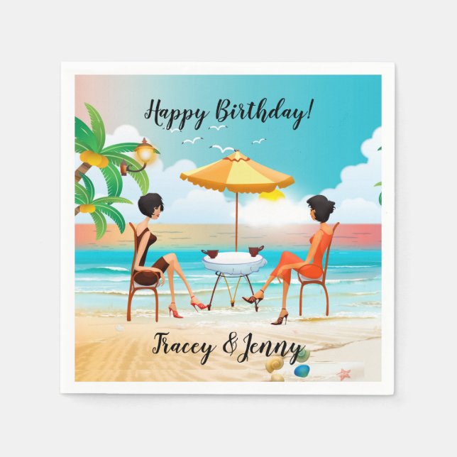 Guardanapo De Papel Lindas Senhoras No Aniversário Da Praia (Frente)