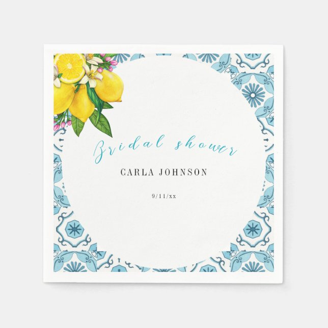 Guardanapo De Papel Lindo azulejo italiano e chá de panela de cal  (Frente)