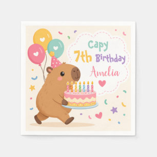 Guardanapo De Papel Lindo Capivara Capy 7º Aniversário Rosa Nome Menin