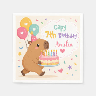 Guardanapo De Papel Lindo Capivara Capy 7º Aniversário Rosa Nome Menin