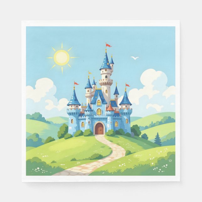 Guardanapo De Papel Lindo castelo azul e branco (Frente)