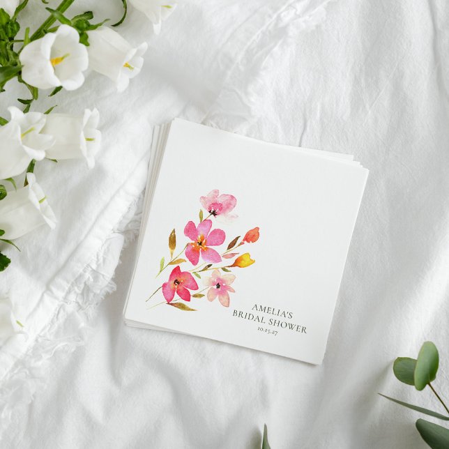 Guardanapo De Papel Lindo Chá de Noiva Floral com Aquarela Rosa (Criador carregado)
