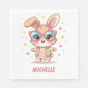 Guardanapo De Papel Lindo coelho feminino com monograma usando óculos