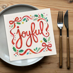 Guardanapo De Papel Lindo Colorido Alegre Fita Vermelha de Natal