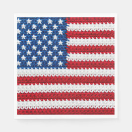 Guardanapo De Papel Lindo Crochê da Bandeira Americana Vermelho Branco