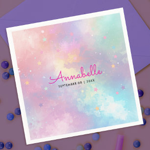Guardanapo De Papel Lindo Holográfico Pastel Feminino Céu Estrela Aqua