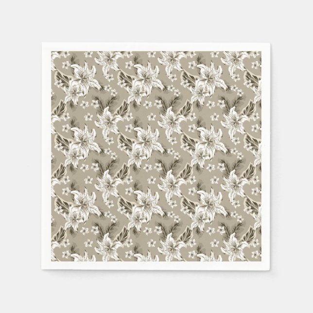 Guardanapo De Papel Lindo padrão de flores bege (Frente)