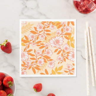 Guardanapo De Papel Lindo patrón floral con hojas naranja