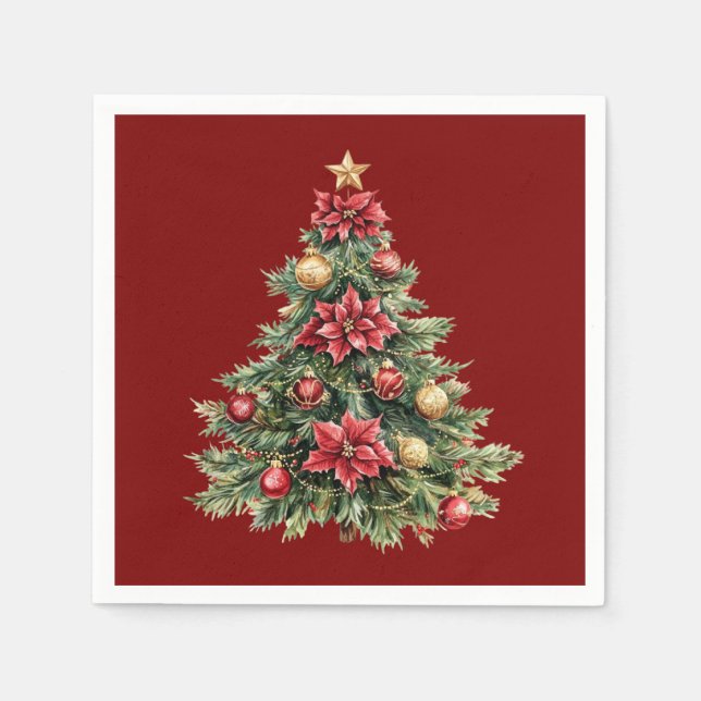 Guardanapo De Papel Lindo Pinheiro Vermelho Natal  (Frente)