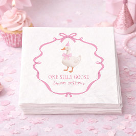 Guardanapo De Papel Lindo Um Ganso Bobo Laço Rosa Primeiro Aniversário