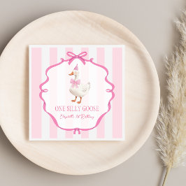 Guardanapo De Papel Lindo Um Ganso Bobo Laço Rosa Primeiro Aniversário