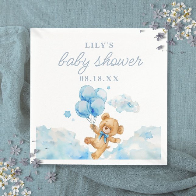Guardanapo De Papel Lindo Urso Quase Esperando Azul Menino Chás de Beb (Cute Bearly Wait Blue Boy Baby Shower Napkins)
