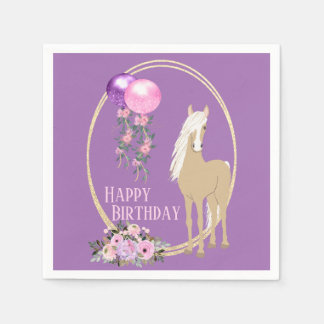 Guardanapo De Papel Lindos Cavalos Palomino Flores Rosa Roxo Aniversár