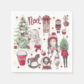 Guardanapo De Papel Lindos elementos de Natal Vermelho de Watercolor