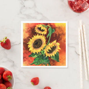 Guardanapo De Papel Lindos Três Girassóis - Pintura de Arte Maravilh