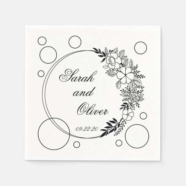 Guardanapo De Papel Line art Wedding Floral (Frente)