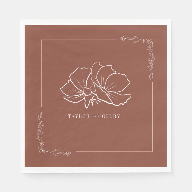 Guardanapo De Papel Line Floral Terracotta Earth Tone Wedidning (Frente)