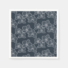 Guardanapo De Papel Linear Orchid | Chic Botanical Floral Dark Navy