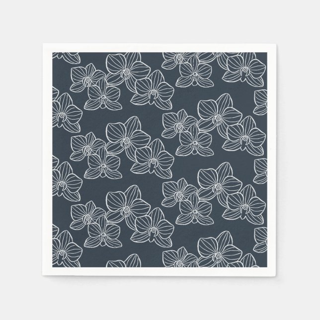 Guardanapo De Papel Linear Orchid | Chic Botanical Floral Dark Navy (Frente)