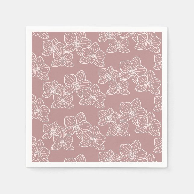 Guardanapo De Papel Linear Orchid | Chic Botanical Floral Dusty Pink (Frente)
