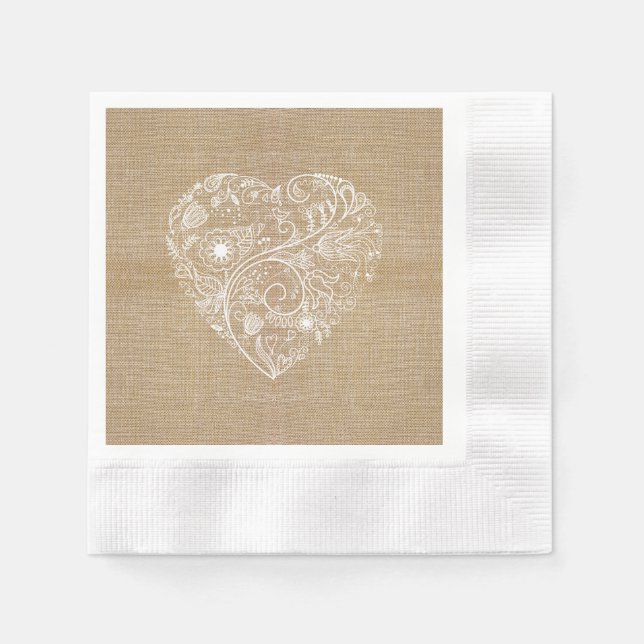 Guardanapo De Papel Linen burlap flower heart (Frente)