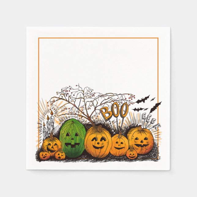 Guardanapo De Papel Linha Jack-O-Lanterna para Cima (Frente)