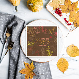 Guardanapo De Papel Linhas de Arte em Marrom Chocolate de Folhas de Ou