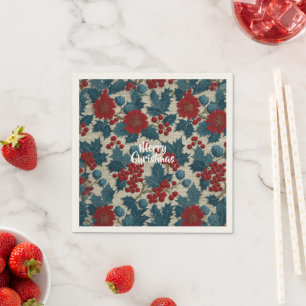Guardanapo De Papel Linho Botânico de Natal Vintage com Frutas Vermelh