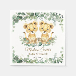Guardanapo De Papel Lion Cubs Greenery Twin Boys Baby Shower 
