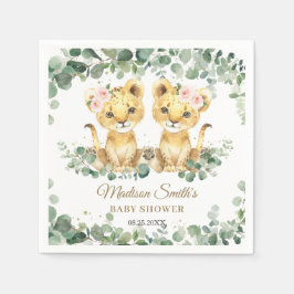 Guardanapo De Papel Lion Cubs Jungle Greenery Twin Girls Baby Shower 