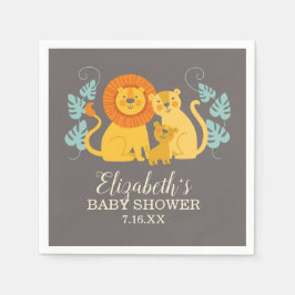 Guardanapo De Papel Lion Jungle Safari Cinza Baby Chá
