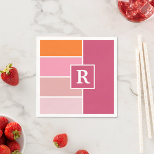 Guardanapo De Papel Listras cor-de-rosa, brancas e laranja com Monogra