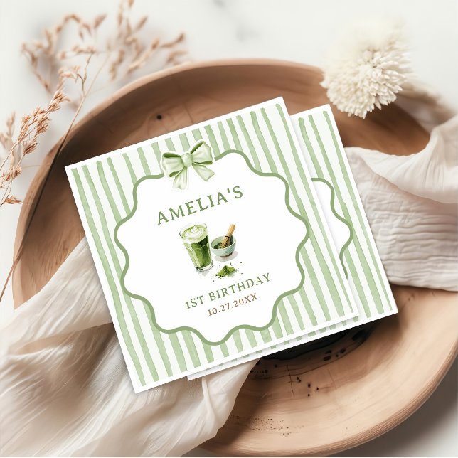 Guardanapo De Papel Listras de Arco Verde Aniversário Matcha (Criador carregado)