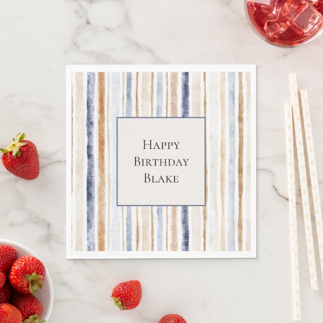 Guardanapo De Papel Listras de Creme Azul de Aniversário (Insitu)