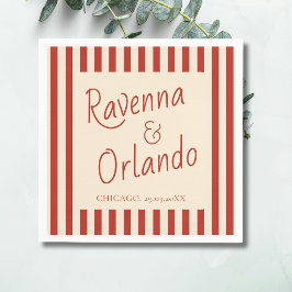 Guardanapo De Papel Listras de Marfim Vermelho Casamento Retro Minimal